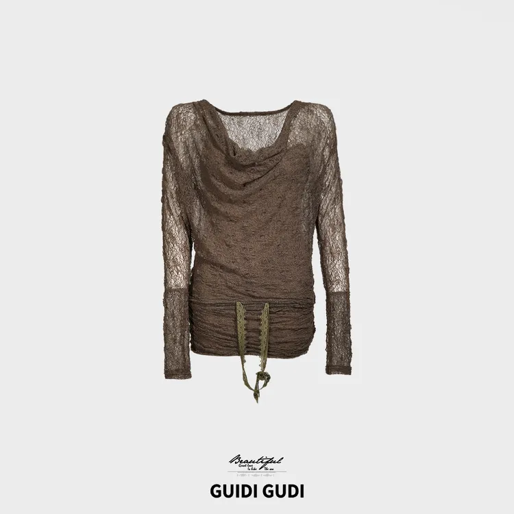 GUIDI GUDI【琥珀私语】时尚圆领假两件长袖连衣裙/黄加蓝