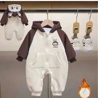 J新款男女宝加绒加厚可爱超萌卡通新生儿满月连帽外出连体哈衣Q93