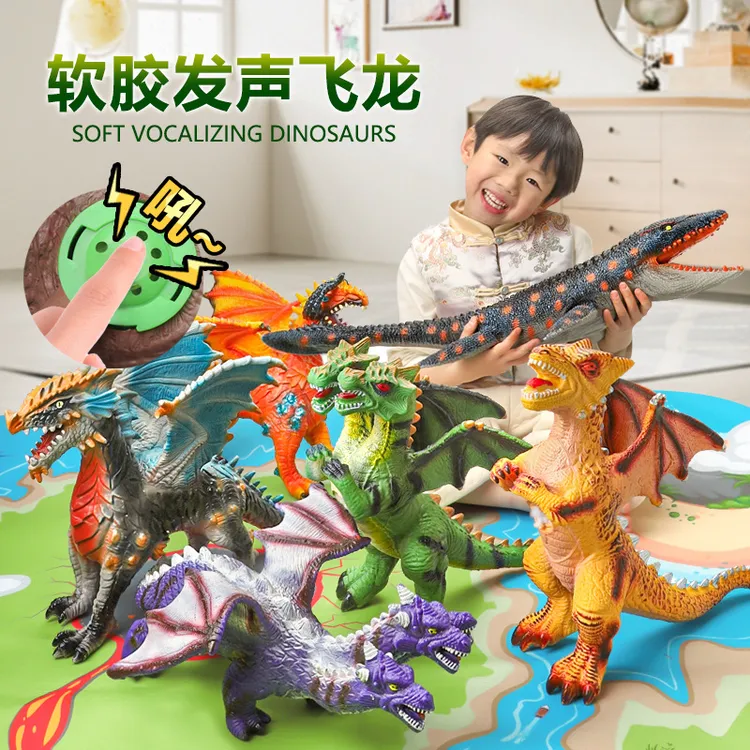 新款大号仿真软胶恐龙玩具发声沧龙动物鳄鱼模型男女孩儿童逼真