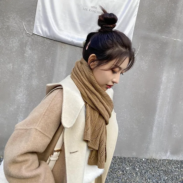 IOSN小舒覆古蓝领巾秋冬女款k型百搭学生纯色针织羊毛保暖领巾
