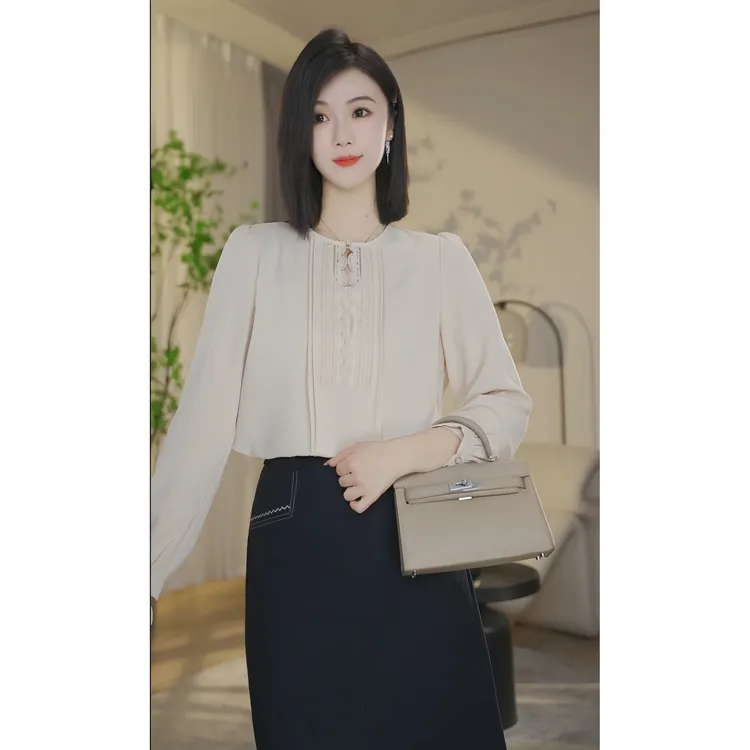 【小北甄选】8593144衬衫女长袖香槟色通勤气质衬衣