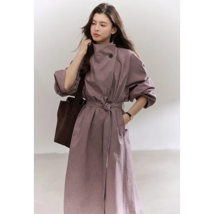 贰羊设计【紫芙】知识分子风紫色高级感风衣外套女棉质感极简大衣