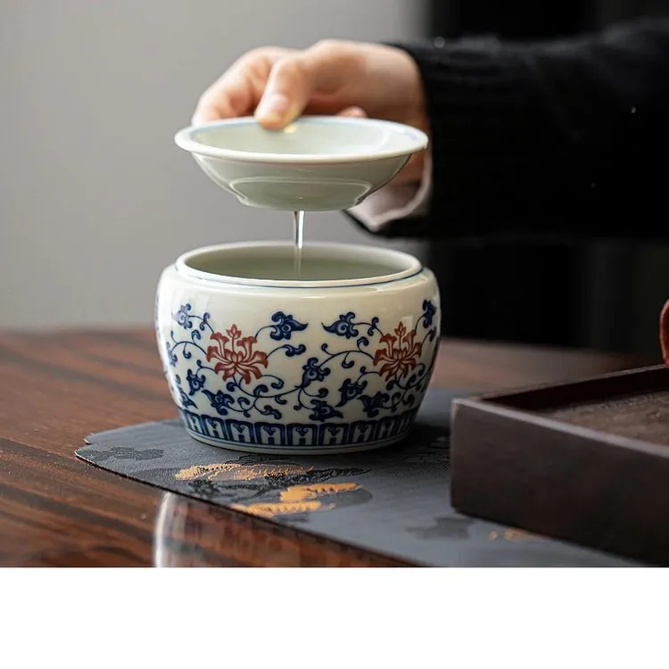 FAVMARTHA缠枝莲建水家用复古茶渣缸陶瓷茶洗废水茶缸水盂