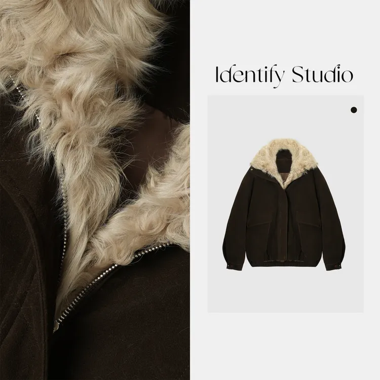  IDENTIFY冬季时尚纯皮羊卷毛毛领设计款羽绒外套25AWSS1122068
