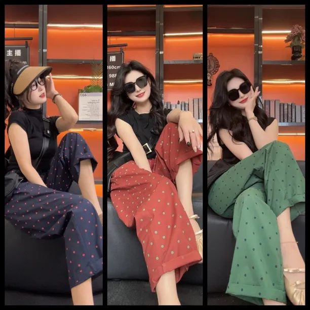 【芳雅】正品 升级版 冰感棉超薄2025韩国治愈系波点原创设计直筒裤