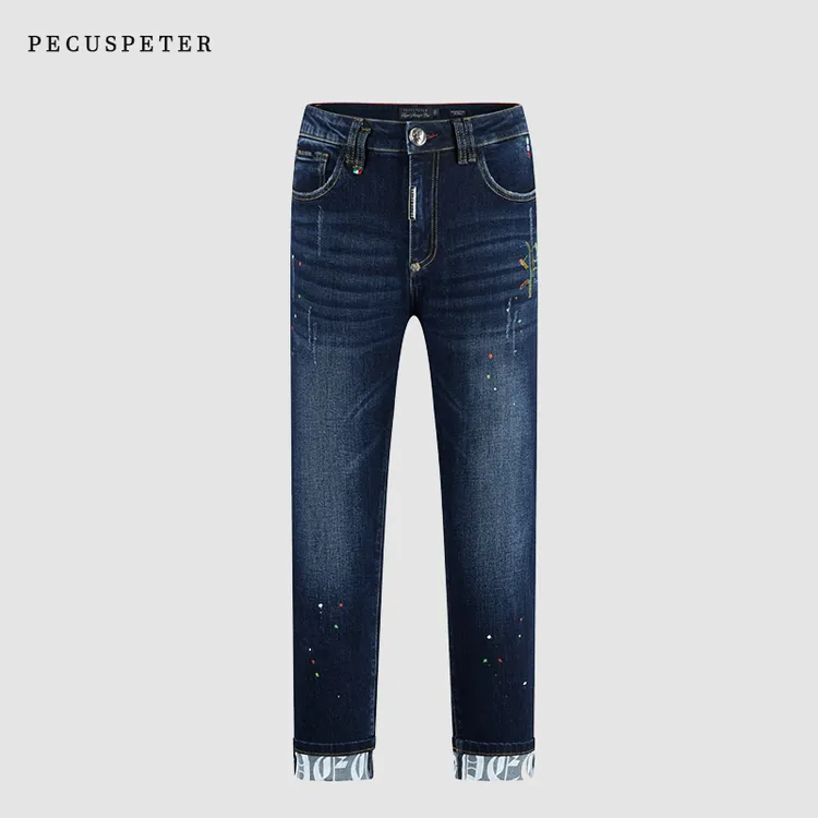 Pecus Peter【蓝色魅影】2025秋冬款PP潮流烫钻微弹舒适修身牛仔裤