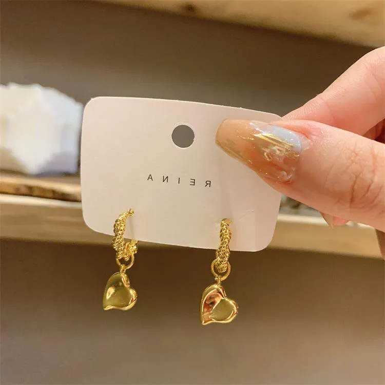 铜合金锆石耳饰 金属风镀金爱心气质耳环少女心气质百搭耳圈新款i