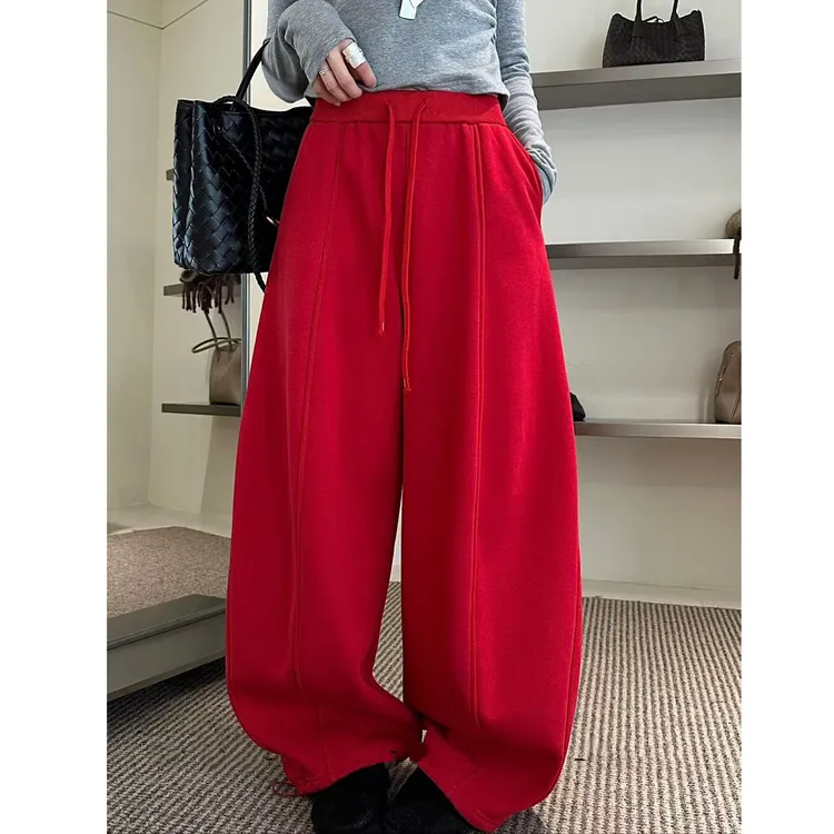 【加绒】高级感休闲卫裤女2025冬新款宽松超火弯刀阔腿气球裤可抽绳