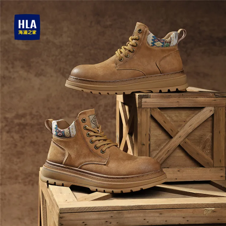 海澜之家男鞋2025冬季新款高帮男士马丁靴户外大黄靴增高工装男鞋