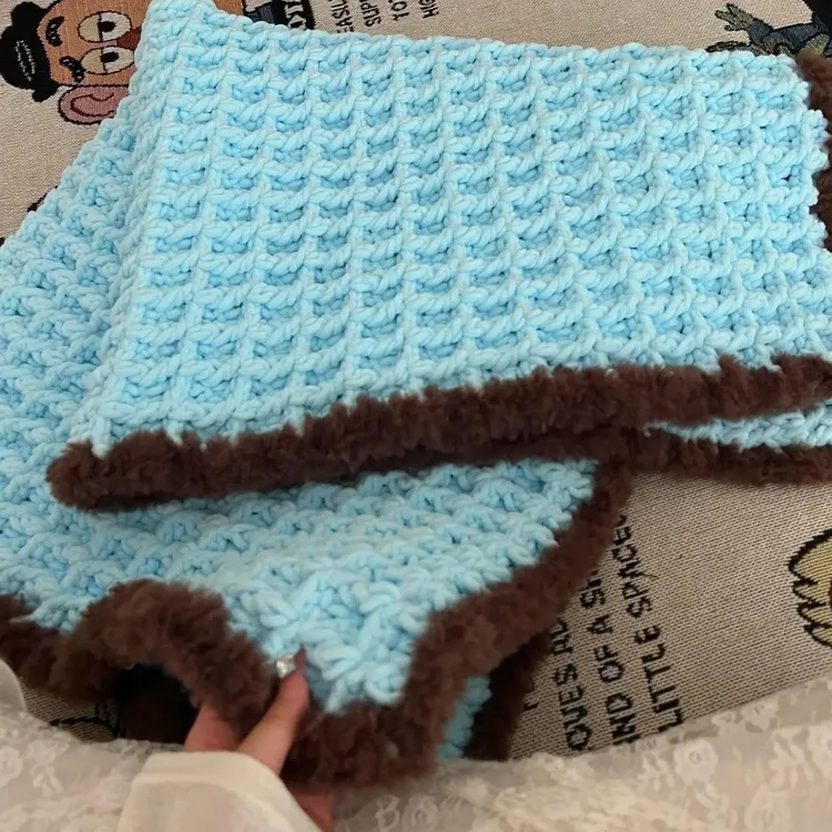 华夫格手工编织毯子钩织diy钩针织毛线盖毯冰条线单股diy手工礼物