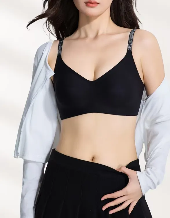 山茶花内衣女聚拢无痕无钢圈细闪肩带上托塑形美背薄款新款文胸罩