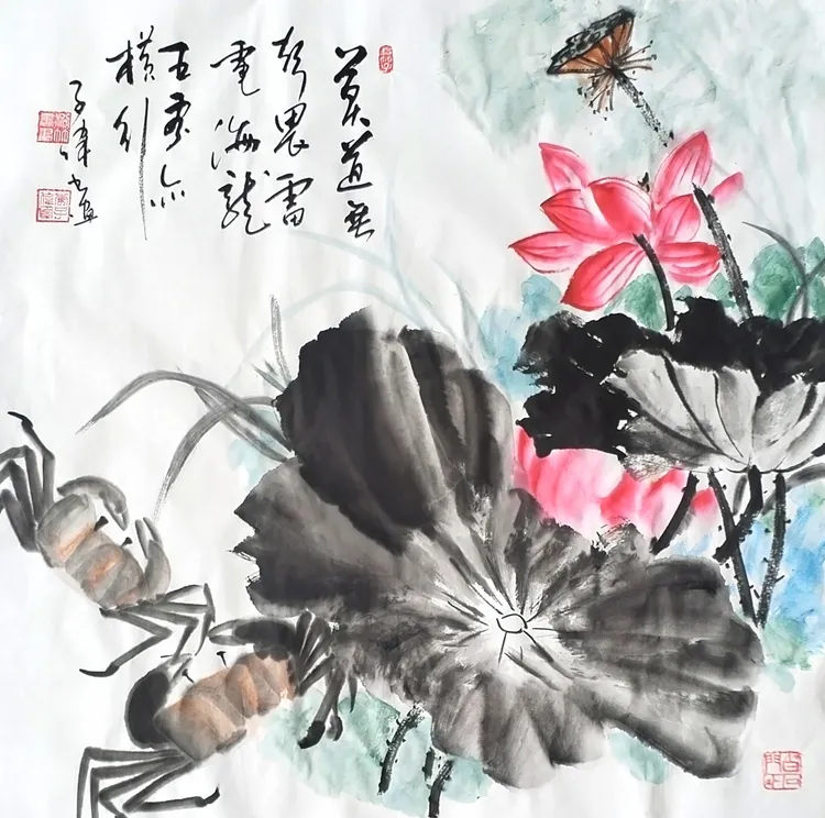 李子伟亲笔国画斗方系列实际与图略有差异荷花