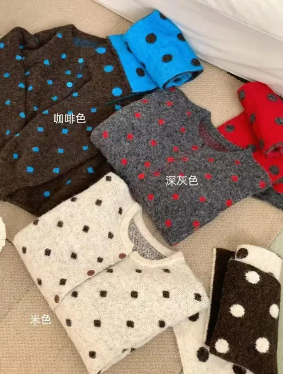 【芋泥十一专属】韩系慵懒风波点带围脖毛衣开衫外套