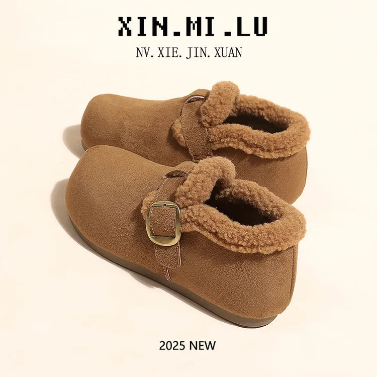 爆款勃肯鞋女款2025秋冬季新款百搭加绒棉鞋复古休闲面包豆豆鞋子
