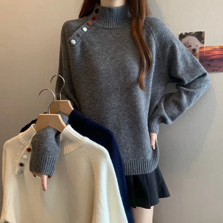 2025秋冬新款半高领长袖毛衣内搭大码女装胖mm宽松显瘦针织衫上衣