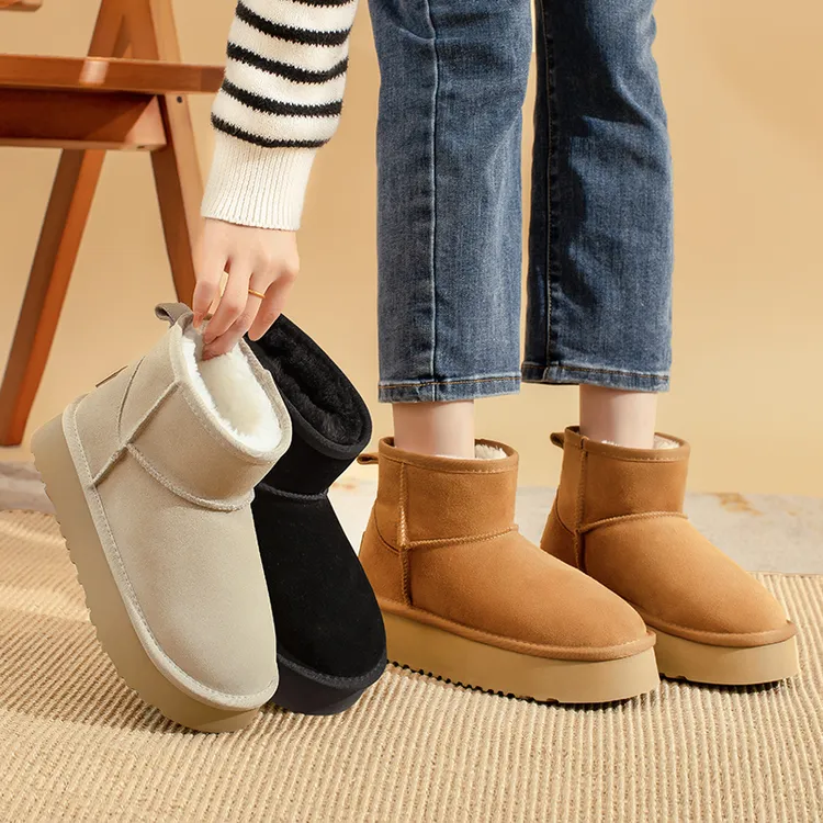 真皮厚底雪地靴女冬季加绒加厚2025新款雪地棉东北棉靴防滑短靴A