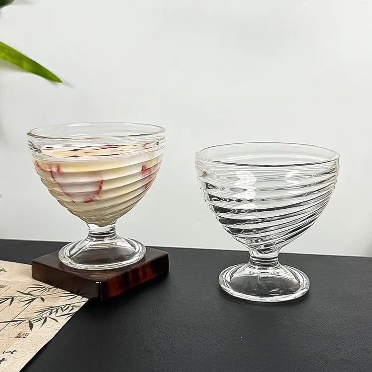新款ins法式螺旋甜品杯冰淇淋雪糕杯燕窝杯家用矮脚玻璃杯高级碗