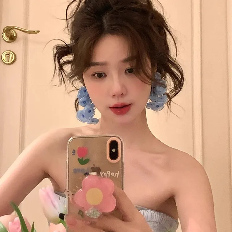 非金属布艺耳饰 春夏流苏串珠花朵耳环 2025新款耳钉小众轻奢耳坠