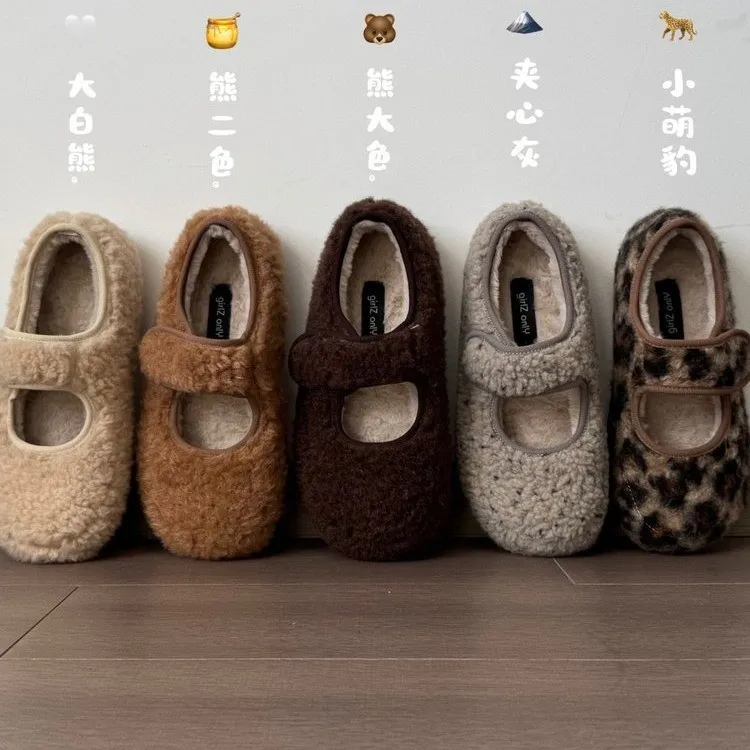 复古毛毛玛丽珍鞋大头可爱毛毛鞋加绒棉鞋百搭低帮保暖休闲  