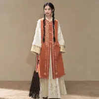 七月夕【桂酒椒浆】汉服汉元素红色长比甲绣花短衫改良破裙套装女秋