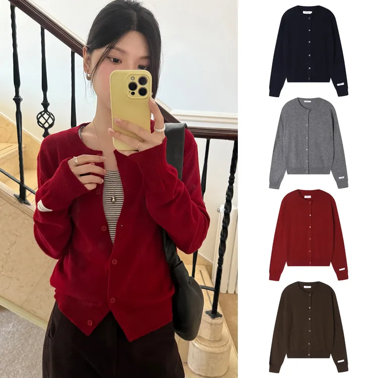 Manman Y3932自制秋季针织衫圆领慵懒风开衫短款外套