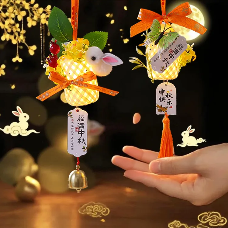 中秋节灯笼成品万字结簸箕可爱兔灯笼儿童非遗手提玉兔子古风花灯