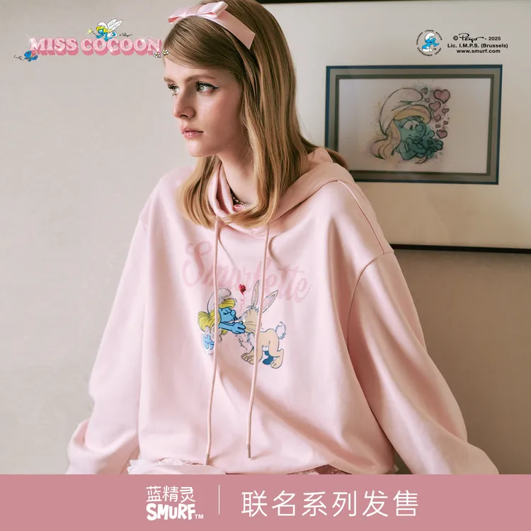 MISSCOCOON可可尼蓝精灵联名连帽棉卫衣女2025秋季新款花苞裙套装
