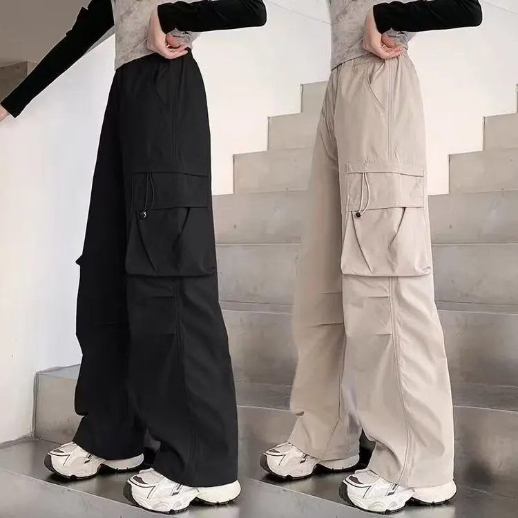 女童工装裤直筒裤春秋2025新款儿童运动阔腿裤初中生秋季休闲长裤