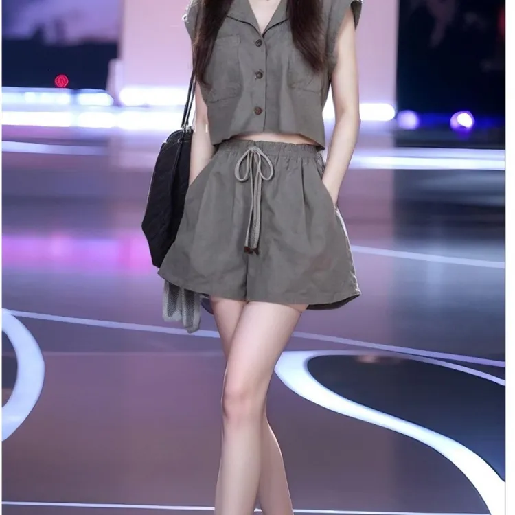 小个子上衣女装t恤短裤两件套显瘦搭配高腰夏装五一旅游出街衣服