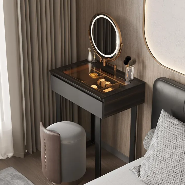意式极简梳妆台2024新款主卧室床头60cm小型实木化妆桌轻奢高级感