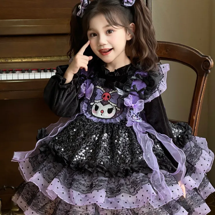 【加绒】女童库洛米洛丽塔秋冬连衣裙儿童万圣节cos服装冬XLX56108