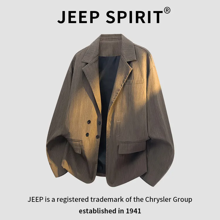 JEEPSPIRIT吉普翻领夹克男美式潮流复古时尚秋季新款休闲西服外套