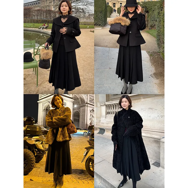  【DIS 定制】【 黑糖少女】高级感黑色A字半裙气质百褶裙Z525X20625