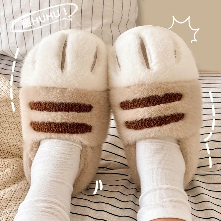 可爱猫爪棉拖鞋女秋冬季2025新款居家包跟加绒防滑保暖情侣棉鞋