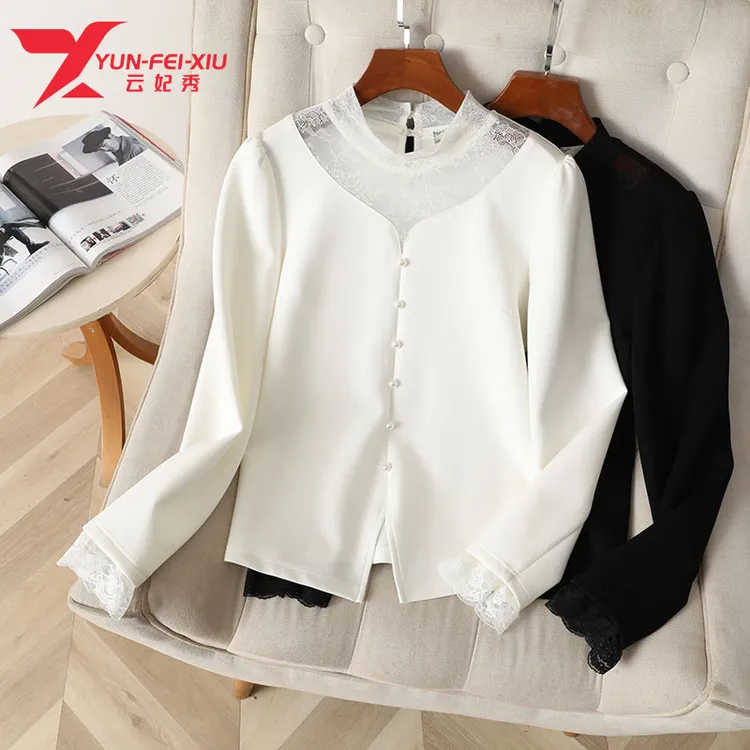 云妃秀大码女装蕾丝拼接假两件微胖时尚休闲半高领宽松显瘦12058