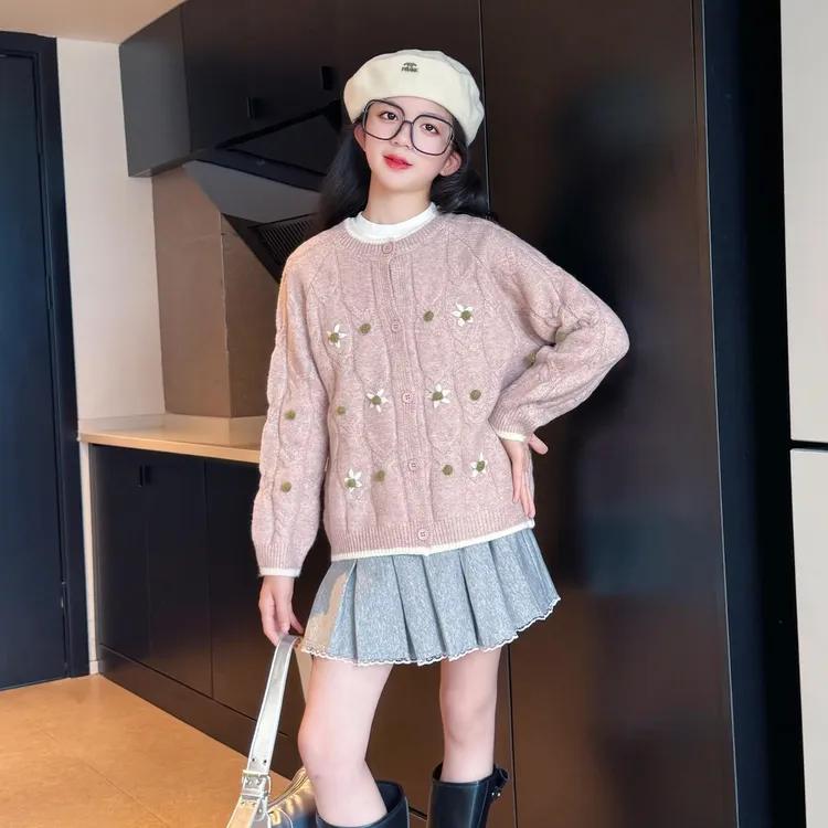 针织开衫女童超好看洋气女大童秋冬外套2025新款女孩秋装上衣韩系
