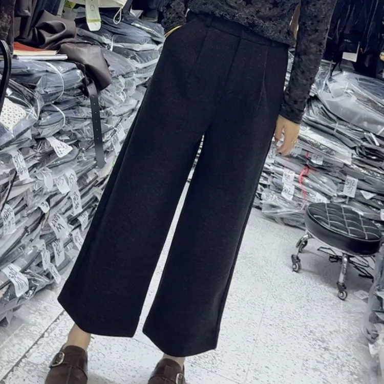 018毛呢阔腿九分裤
