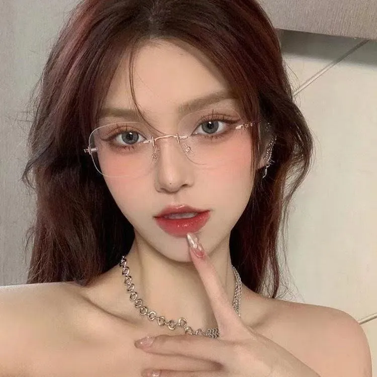 无边框禁欲金丝近视眼镜时尚绝美防蓝光韩版超轻女款网红高端眼镜
