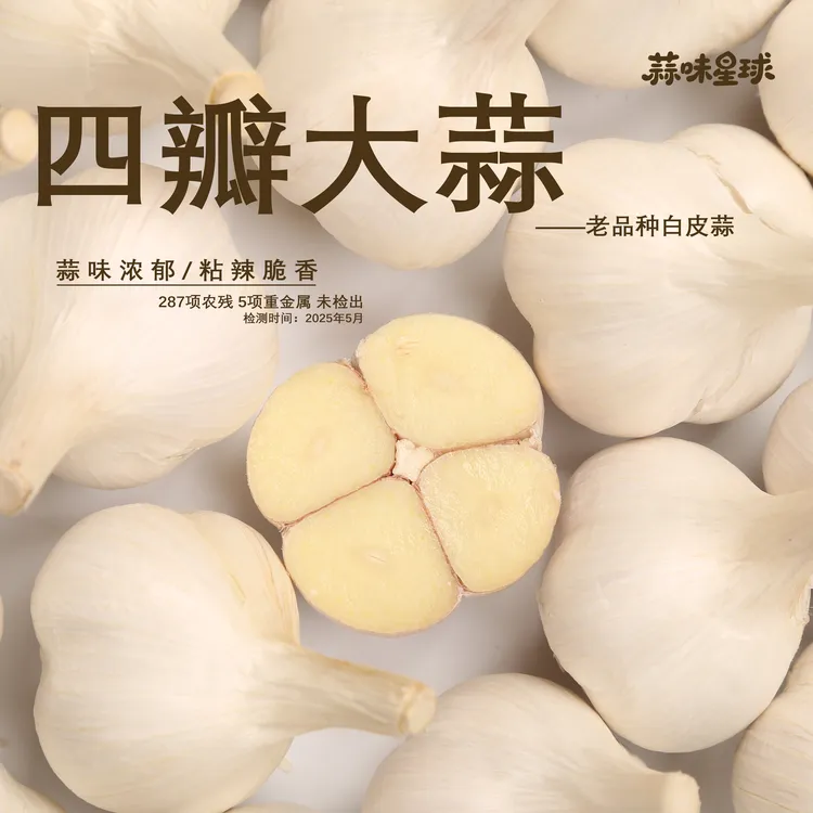 【飞翔农场】四瓣大蒜老品种2025新蒜干蒜白皮蒜瓣大粘辣3斤/5斤