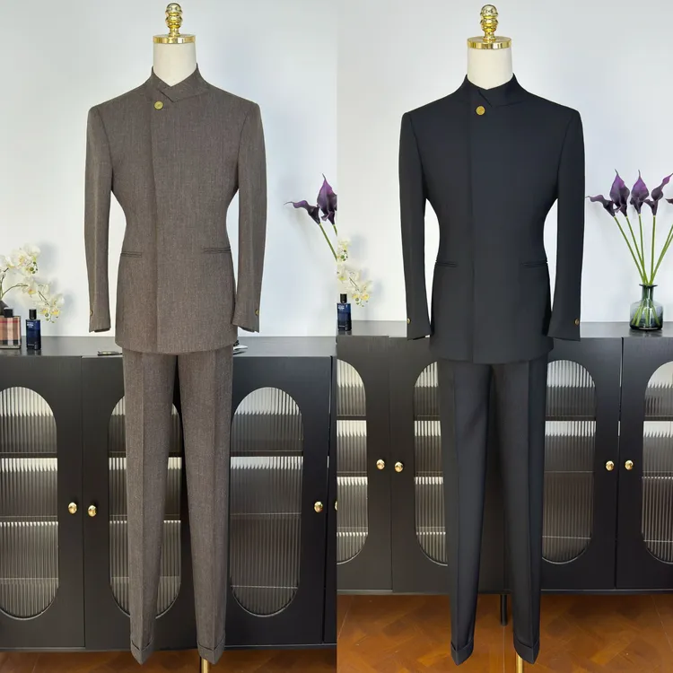 【西蒙曹】-秋冬新款立领新中式那不勒斯裤子西装西服套装