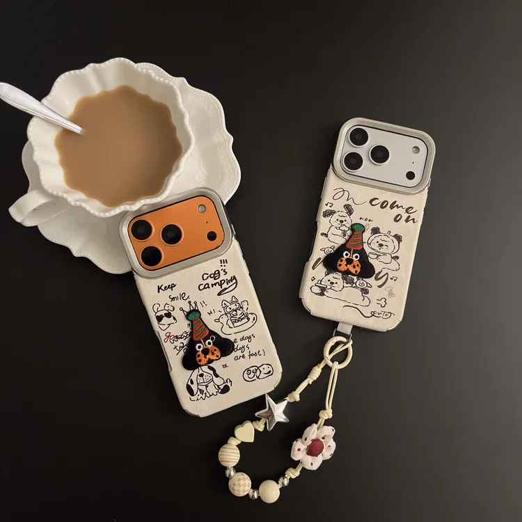 适用iPhone17Promax趣味卡通简笔画刺绣礼帽小狗苹果15Pro手机壳
