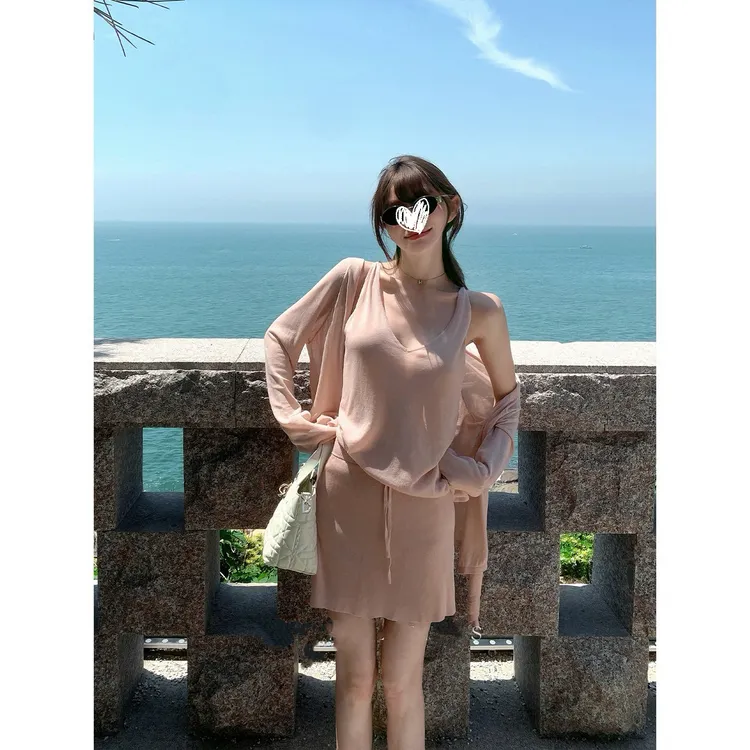 夏季新款开衫吊带背心半身裙防晒凉感套装
