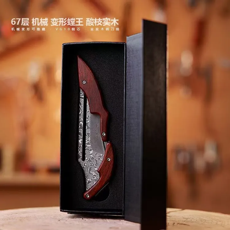 领遵-机械师-大马士革钢刀花纹钢锋利折叠小刀瓜果刀削皮水果刀