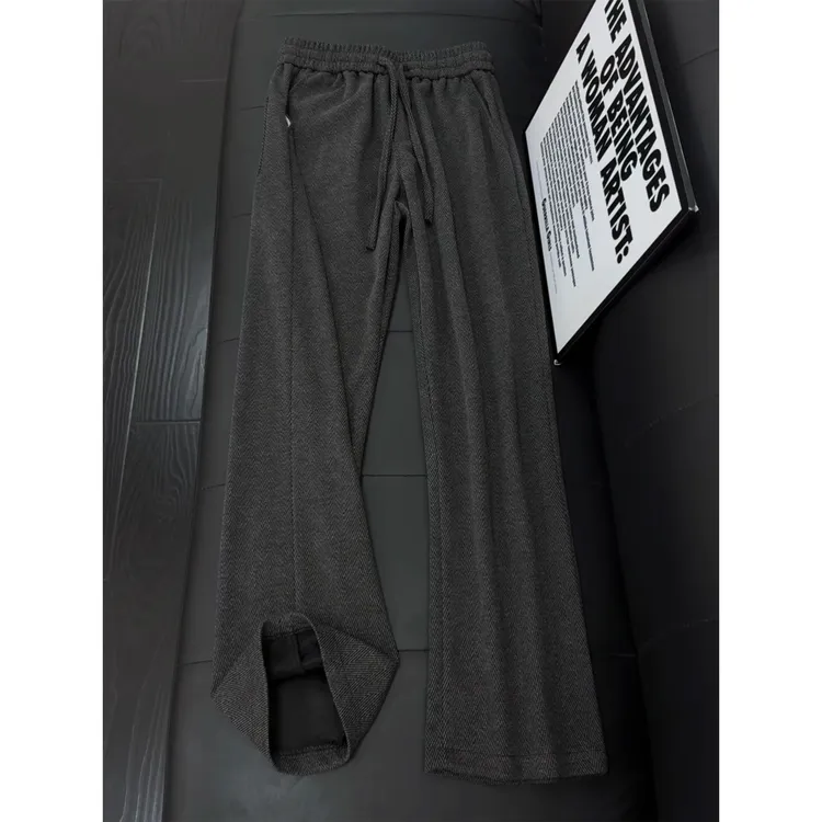 黑灰色人字纹休闲裤子男款美式复古直筒运动卫裤高级感宽松阔腿裤