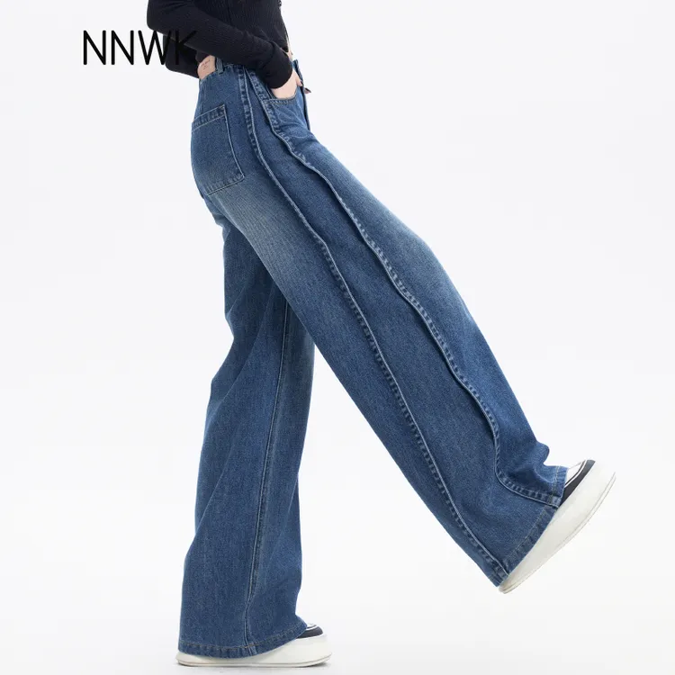 设计感复古阔腿牛仔裤女2025年新款秋冬时尚宽松慵懒风休闲直筒裤