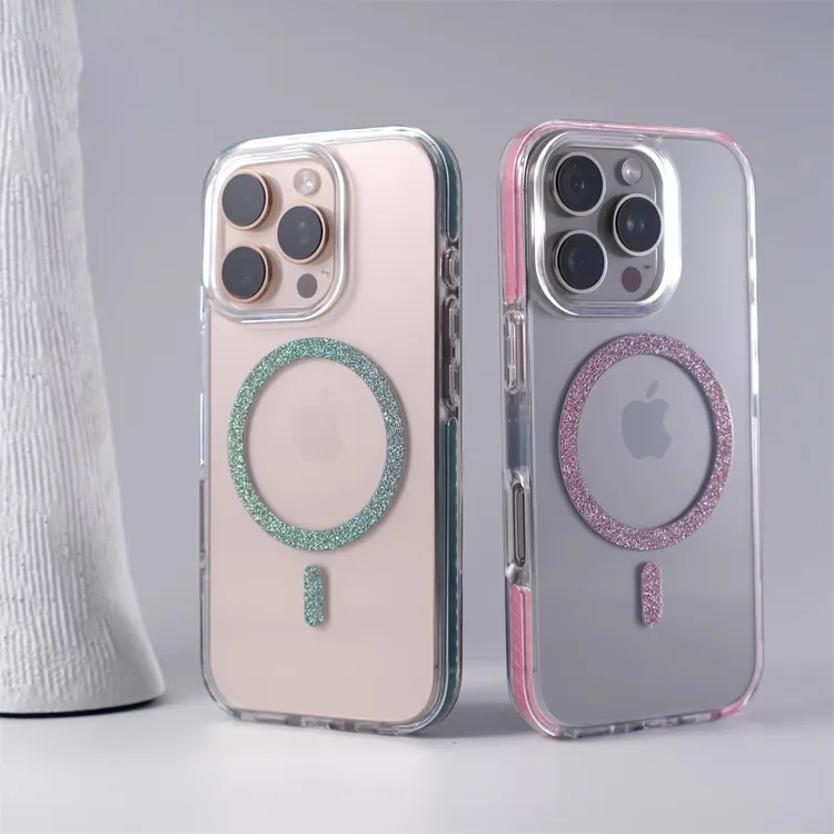 新款适用苹果16promax网红手机壳磁吸闪粉高颜值防摔透明15/14/13