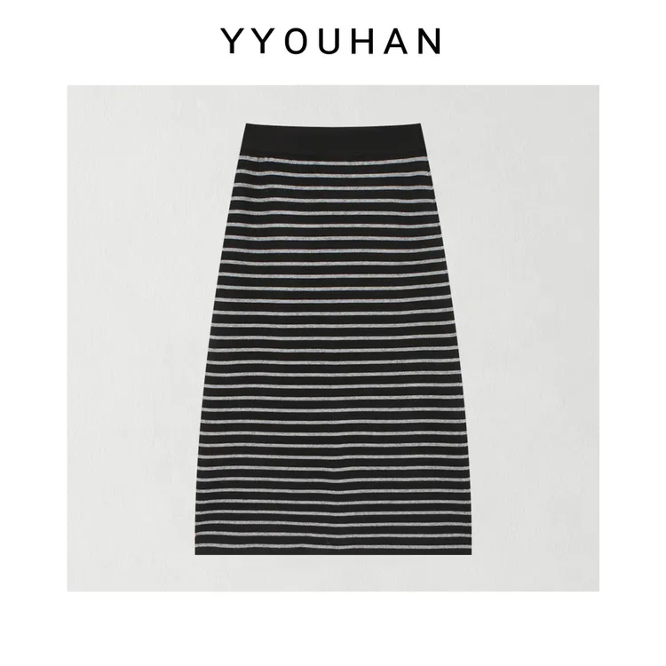 月月 2025秋冬加厚条纹显瘦气质裙子休闲百搭半身裙女 2512C8788