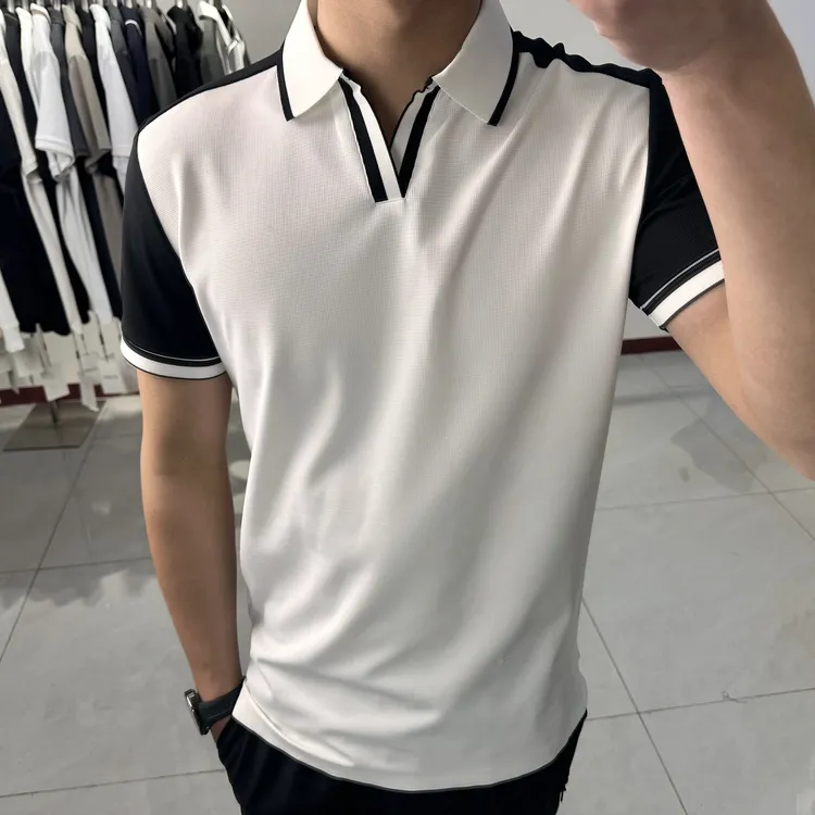 杰尼家意式V领夏季透气网眼冰丝爽肤商务轻奢男士POLO衫