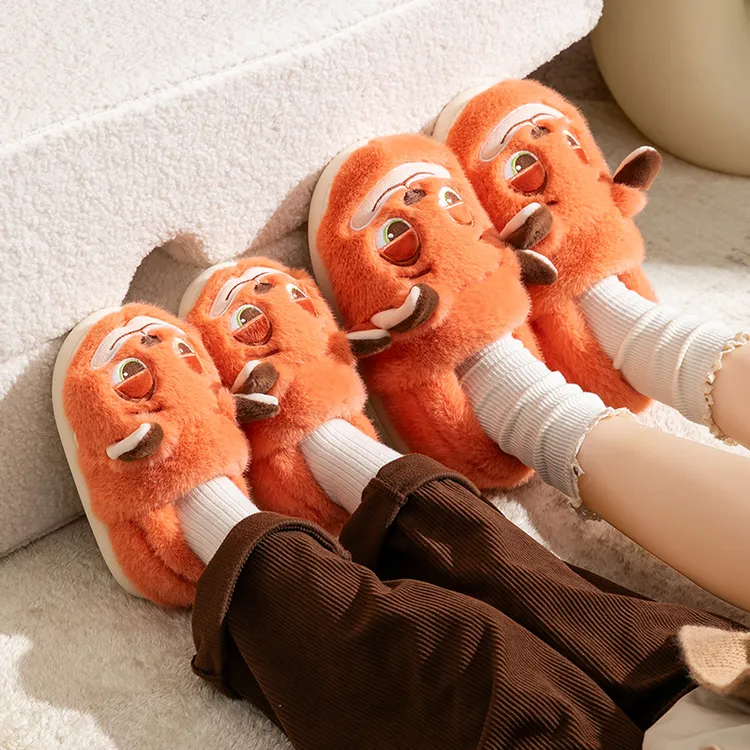 疯狂动物城朱迪尼克儿童棉拖鞋冬季保暖防滑家居室内可爱毛绒男女