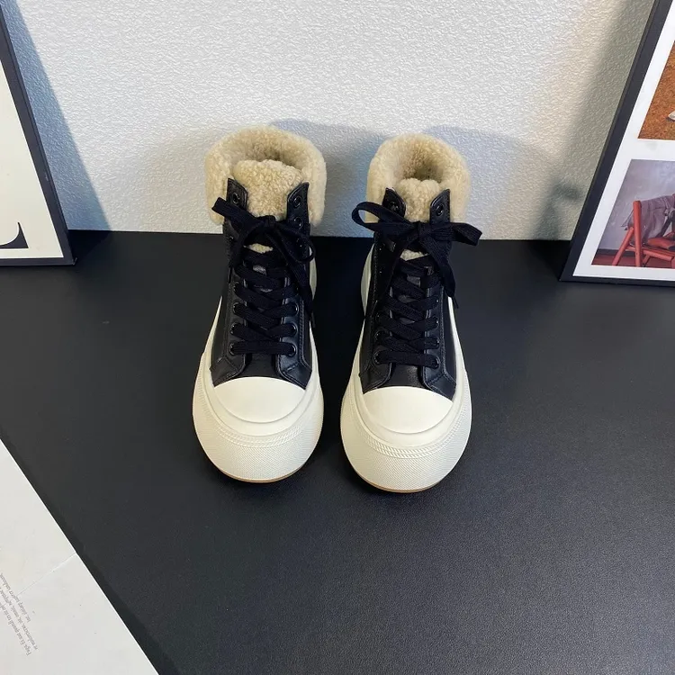 欧货女鞋2025冬季新款厚底增高加绒保暖高帮鞋防滑系带东北二棉鞋